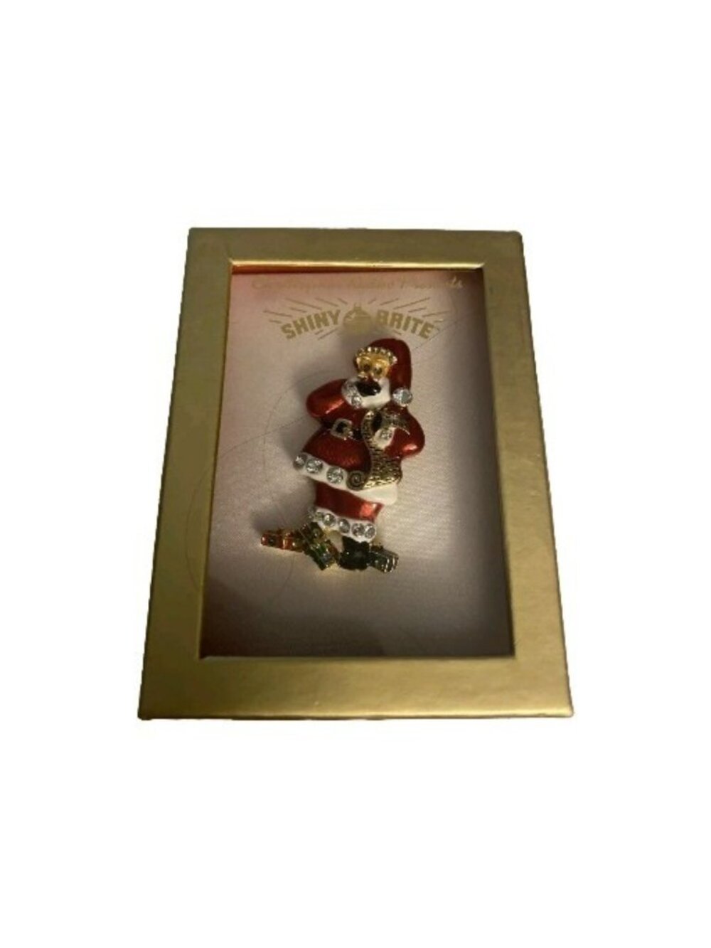 Christopher Radko Christmas Shiny Brite Santa Brooch In Original Box Collectible